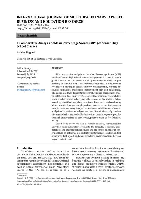 A Comparative Analysis of Mean Percentage Scores (MPS) of Senior Hi.